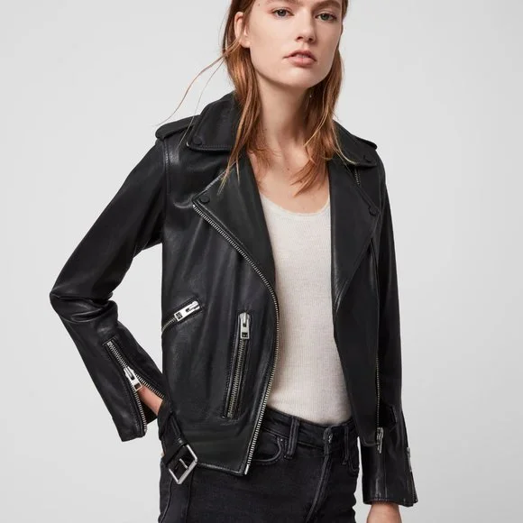 All Saints Balfern Black Leather Biker Jacket - Picture 1 of 11